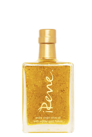 Extra virgin olive oil<br/>With edible gold flakes<br/>In luxurious packaging